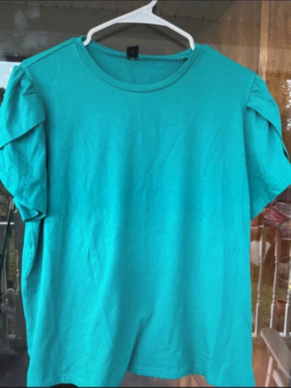 SHEIN Teal Short Sleeve Ruffle-Sleeve Tee
